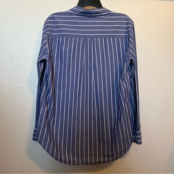 EQUIPMENT FEMME Knox Lace Up Blouse in Blue Stripe Sz L NWOT Nautical Coastal - Picture 8 of 13